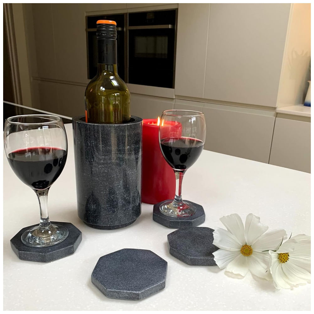 Miniatura Porta Garrafa Térmico para Vinho em Mármore, BARABARA, Preto