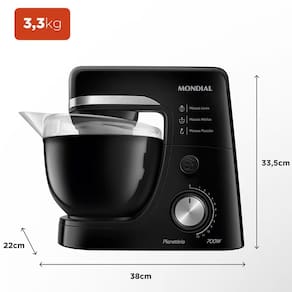 Batedeira Planetária Mondial BP-03 com 12 Velocidades e 700W – Preto 110V