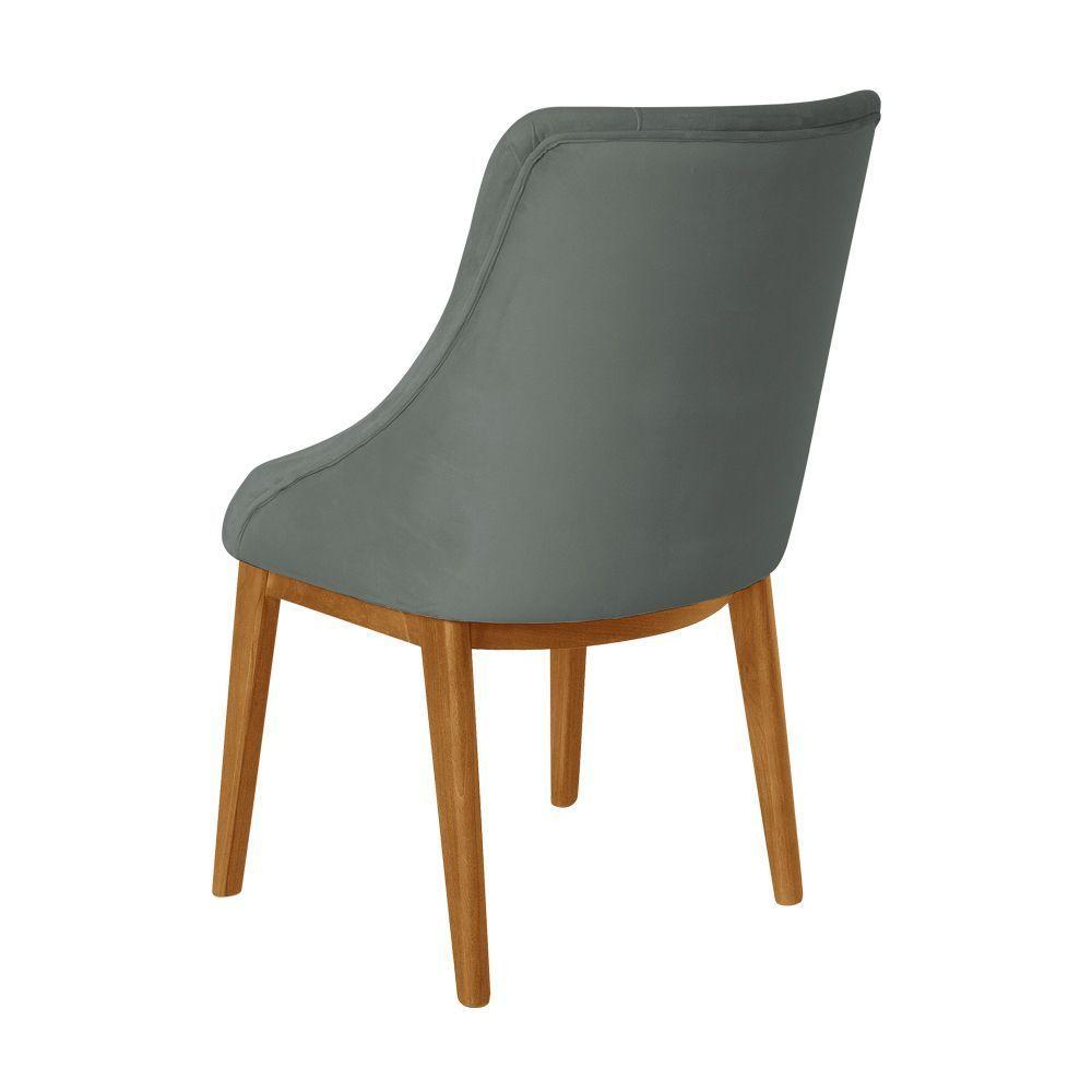 Miniatura Kit 2 Cadeiras De Jantar Estofada Anatômica Capitonê Veludo Cinza Base Madeira Maciça Mel Cinza