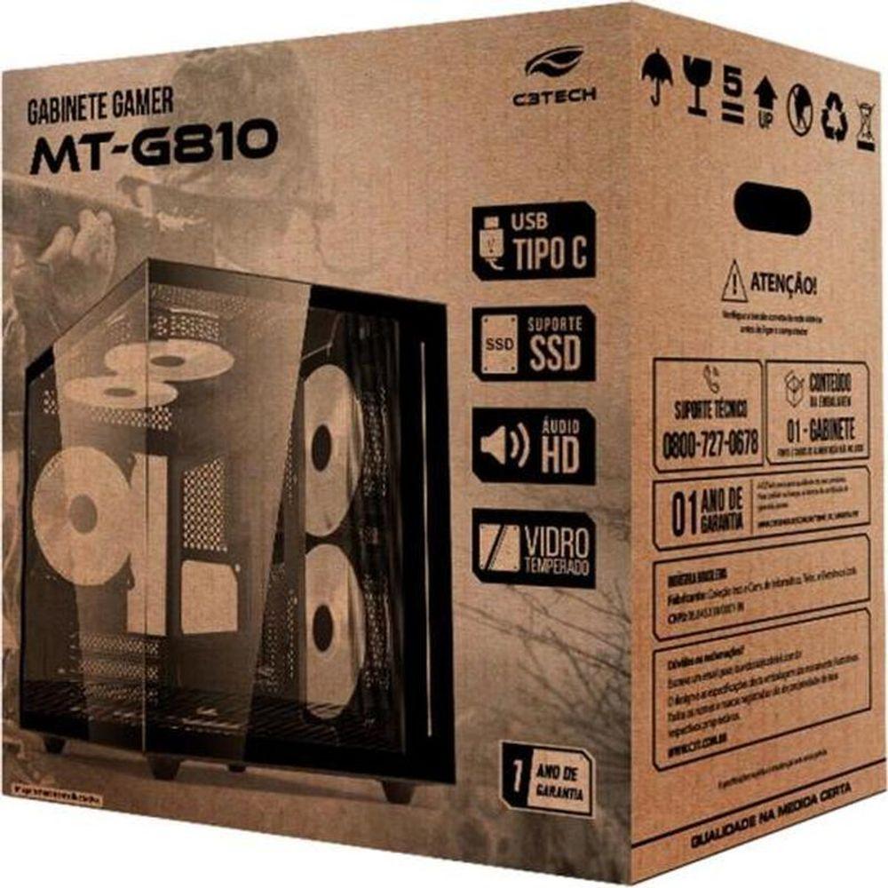Miniatura Gabinete Gamer C3tech Aquarius Mt-g810 Sem Fans Preto