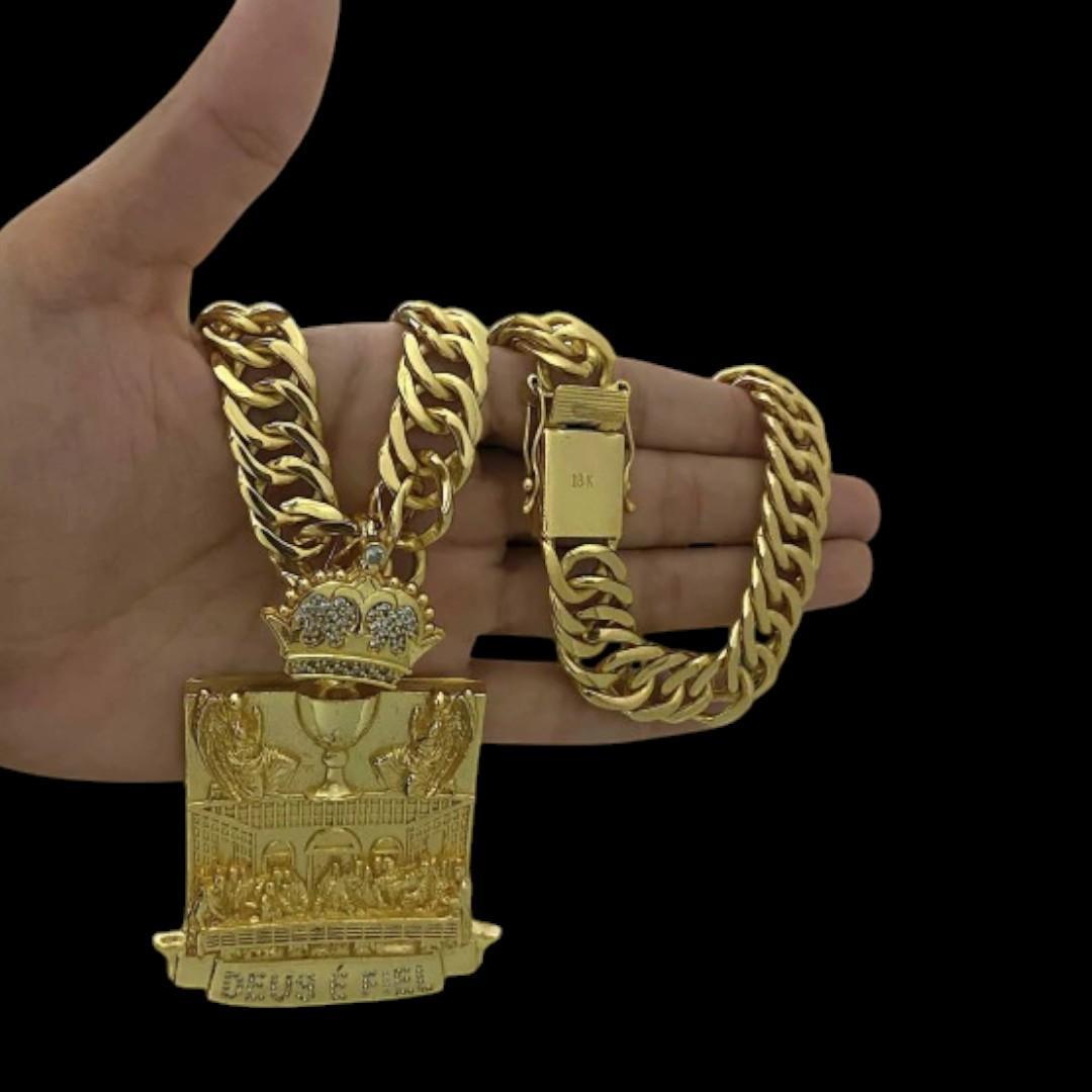 Cordão Grumet 15Mm + Pingente Santa Ceia - Banhado A Ouro