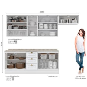 Cozinha Completa Henn Americana com 10 Portas, 3 Gavetas e 280 cm de Largura - Branco/Calcare BP