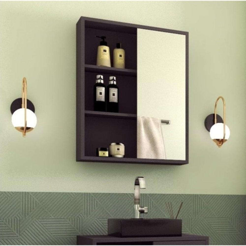 Gabinete de Banheiro 60cm Julia com Balcão 1 Porta Correr e Espelheira sem Cuba Grafite