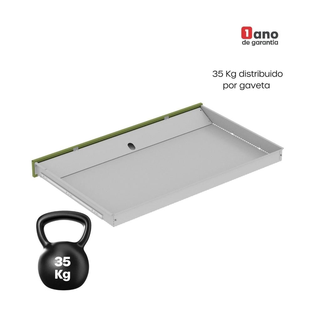 Gaveteiro Mapoteca para Escritório de Aço Fixa com 10 Gavetas Industrial Verde/Cinza