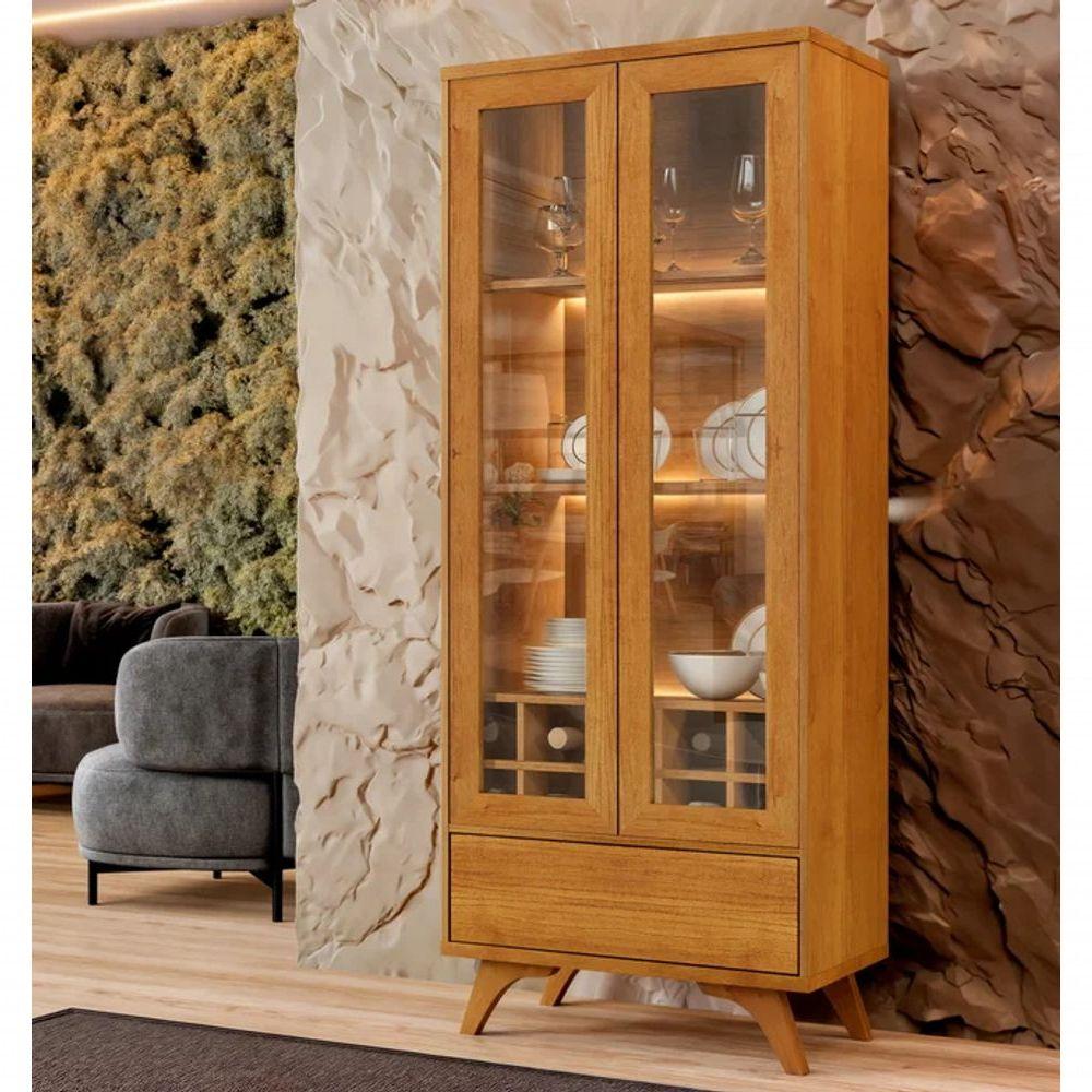 Miniatura Cristaleira Adega Reflecta 2 Portas De Vidro Com Led Naturalle - Mavaular