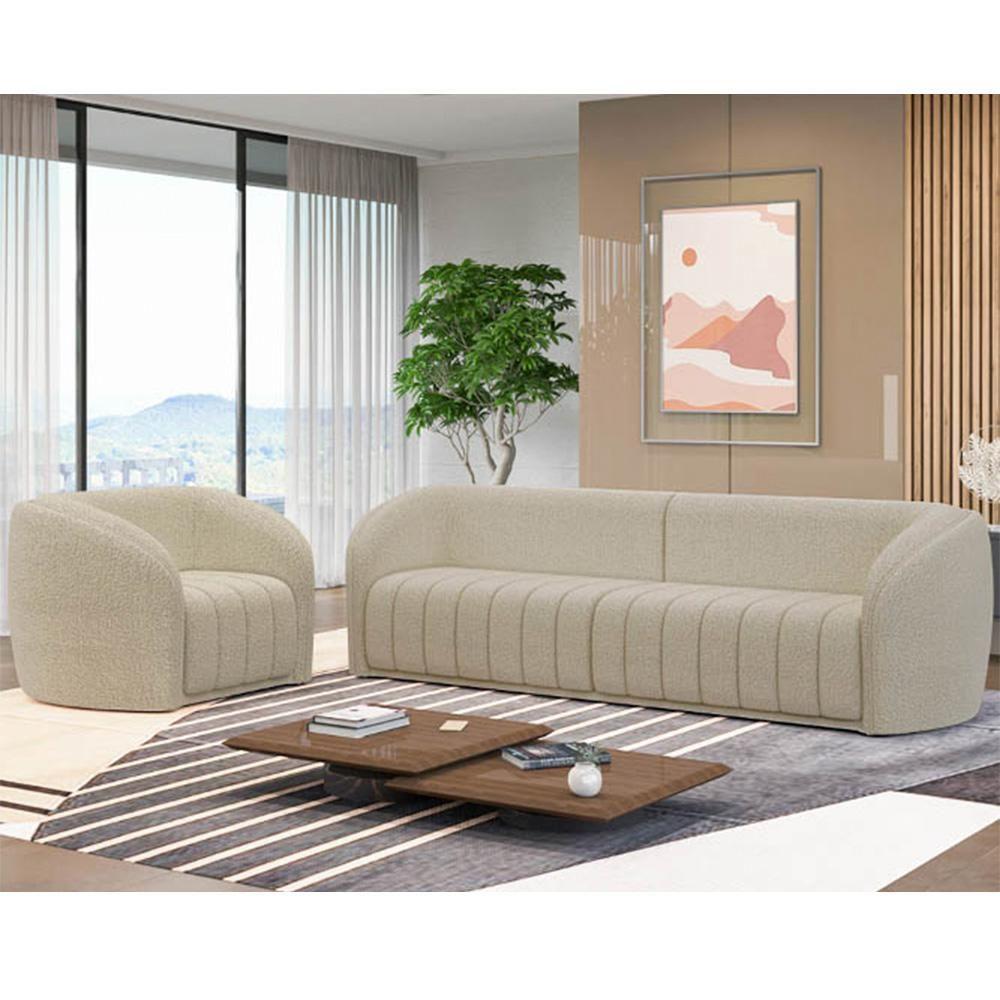 Miniatura Sofá Decorativo 3 Lugares 252cm E Poltrona Meris M22 Boucle Bege - Mpozenato