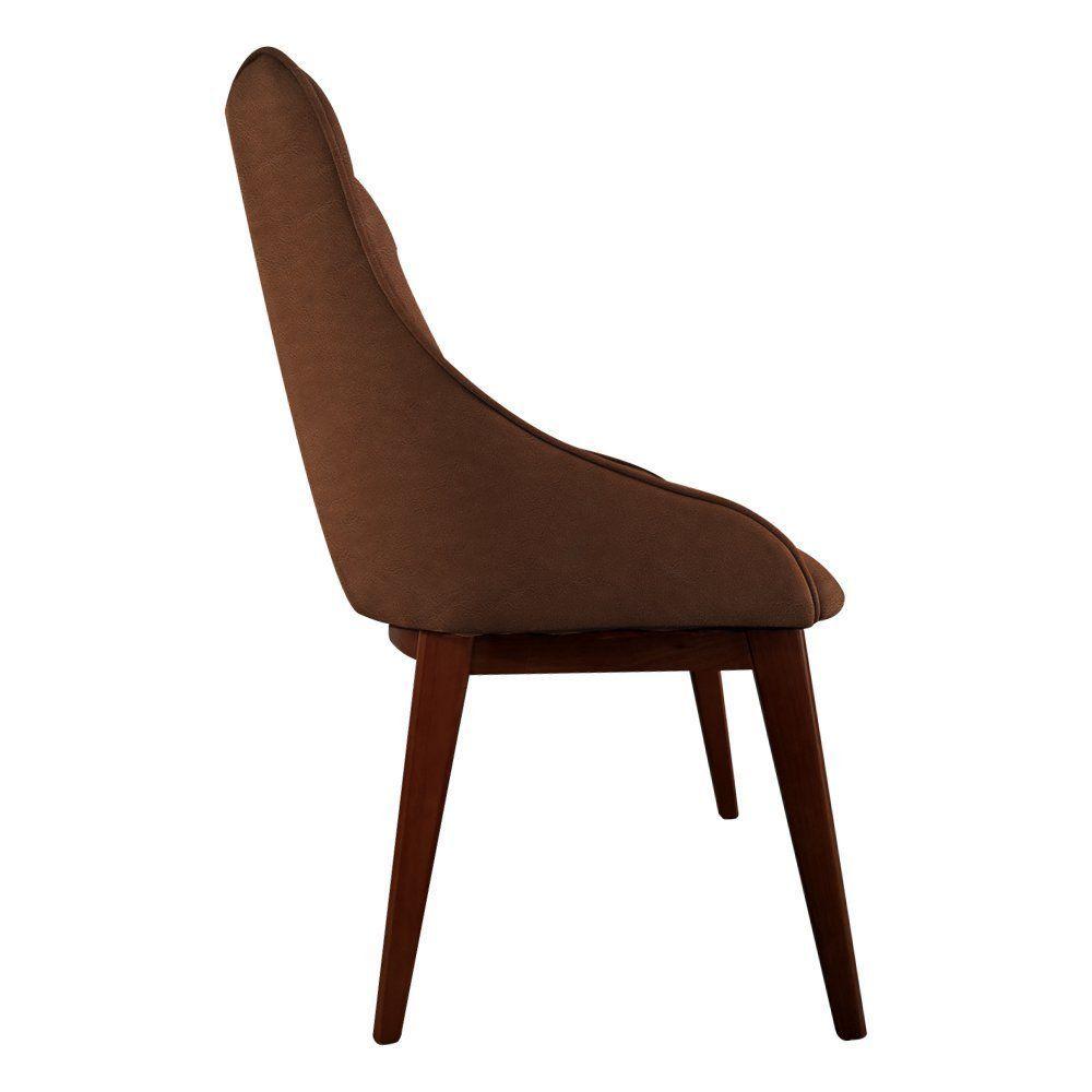 Miniatura Kit 2 Cadeiras De Jantar Luxo Estofada Elisa Anatômica Couro Pu Caramelo Base Madeira Maciça Imbuia