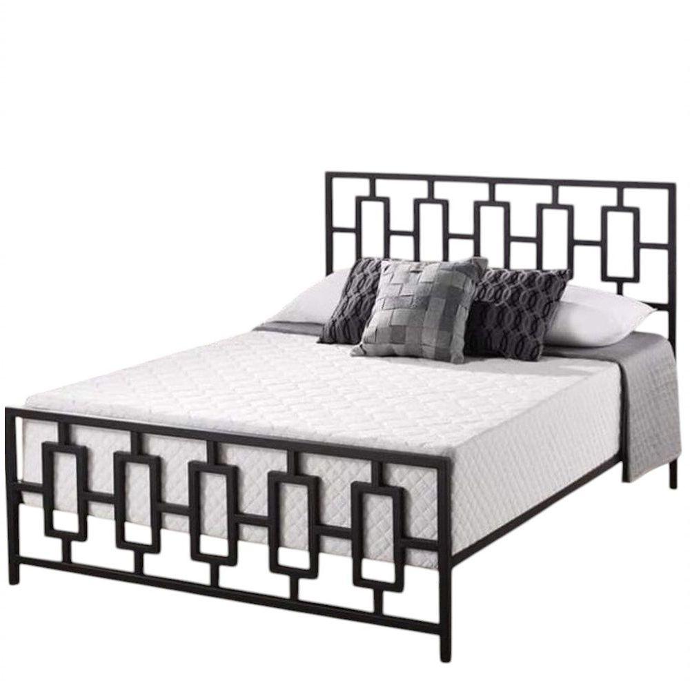 Miniatura Cama Casal Com Cabeceira Robusta Aço Ferro Metal Tamanho Padrão 138x188 Cor Preto Estilo Industrial Mobbili Ca-01