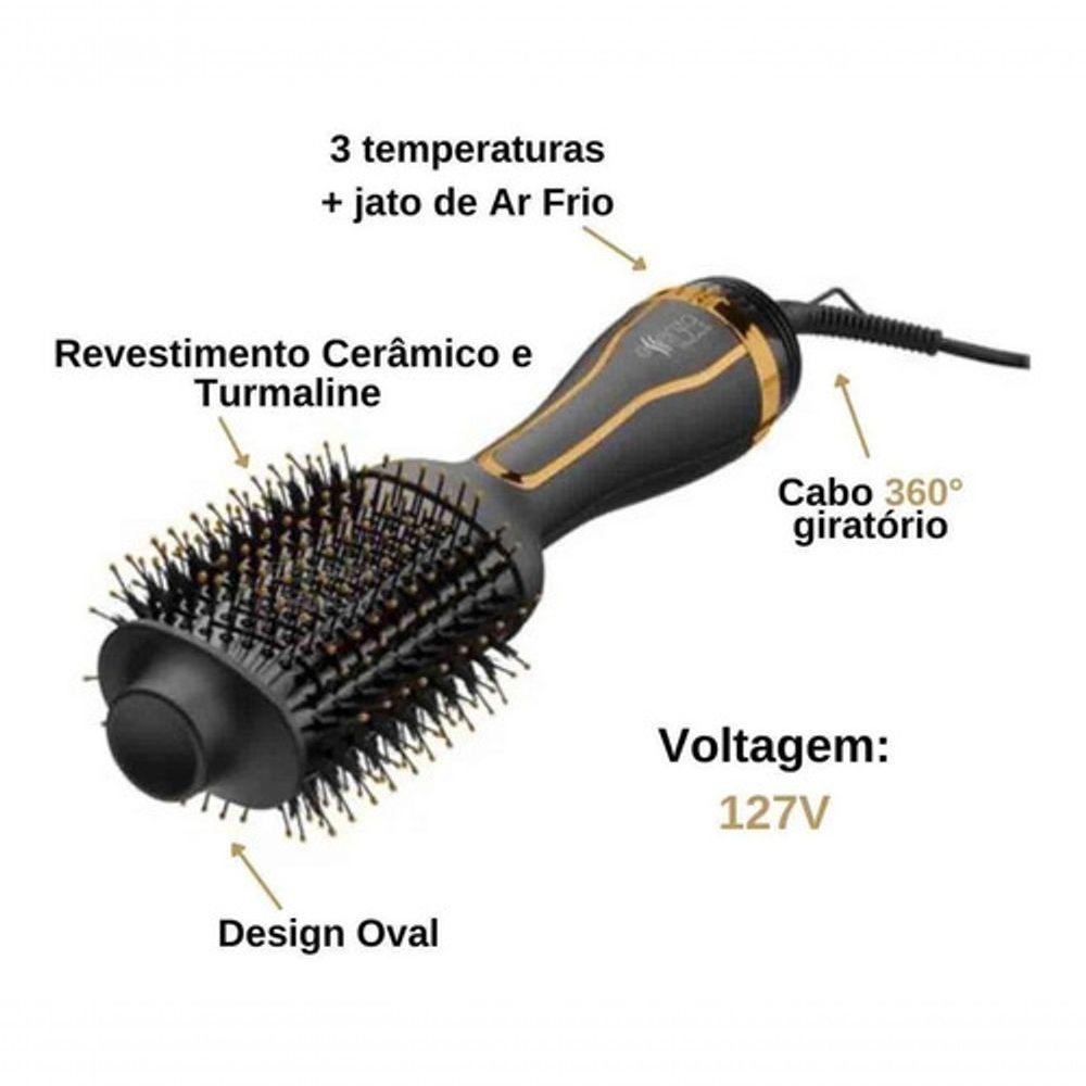 Miniatura Escova Modeladora Multilaser Seca Alisa 1200w Oval Gold 110v