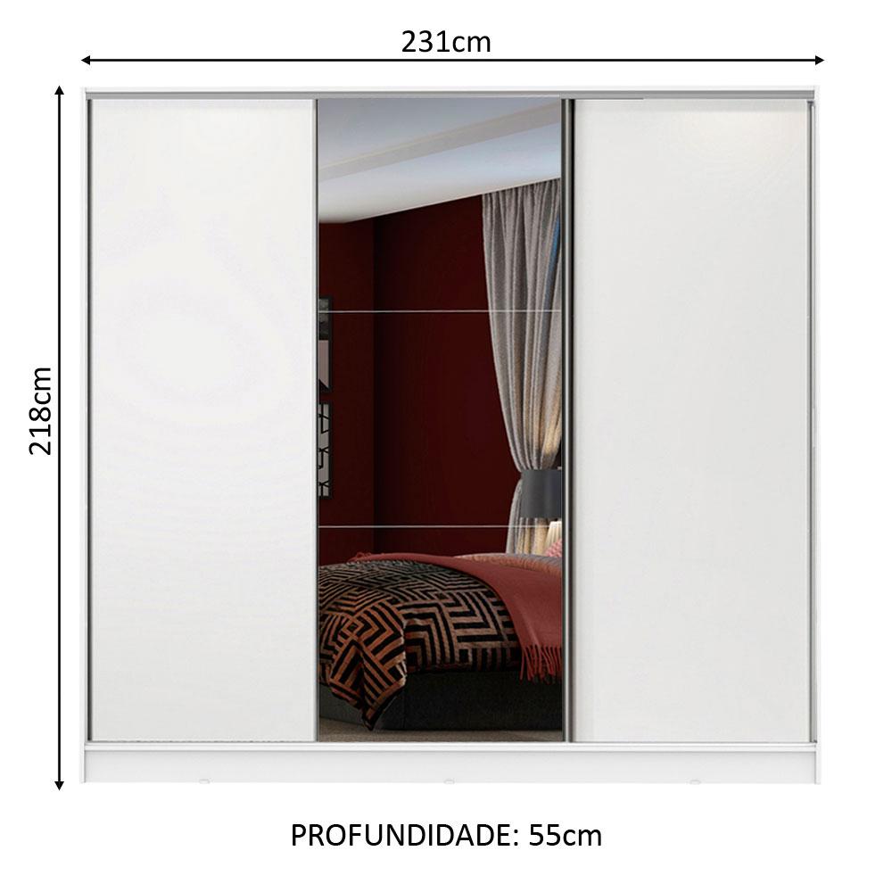 Miniatura Guarda Roupa Casal 100% MDF Madesa Zurique 3 Portas de Correr com Espelho - Branco Branco