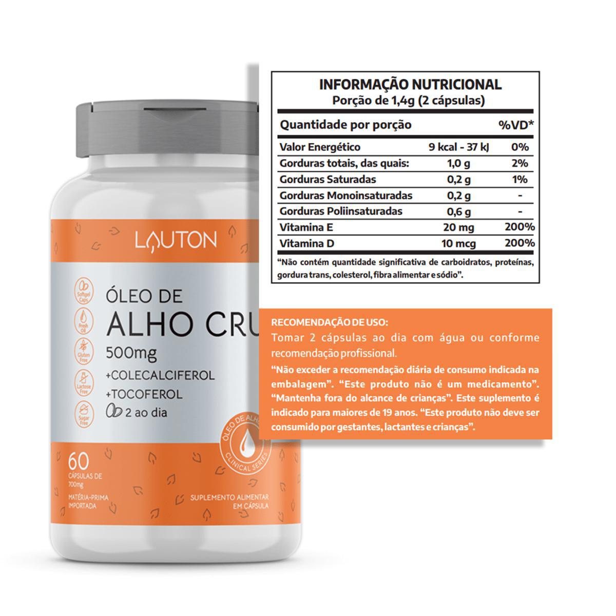Miniatura Suplemento Alimentar Óleo De Alho Cru 500Mg 60 Capsulas