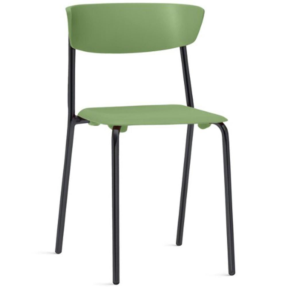 Miniatura Cadeira Empilhável Fixa Atom F02 Base Aço Preta Verde - Lyam Decor