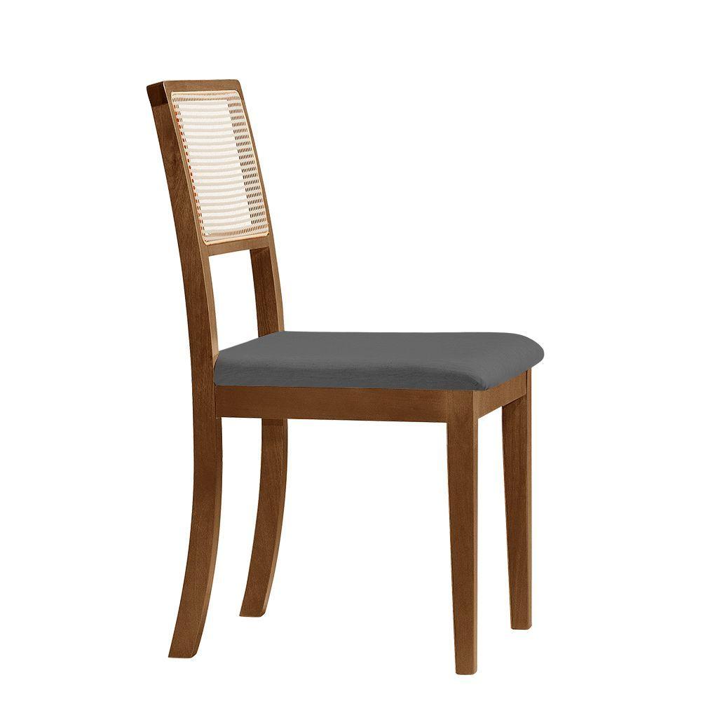 Miniatura Kit 4 Cadeiras De Jantar Madeira Maciça Imbuia Palha Estofada Linho Cinza Encosto Telinha Rubi