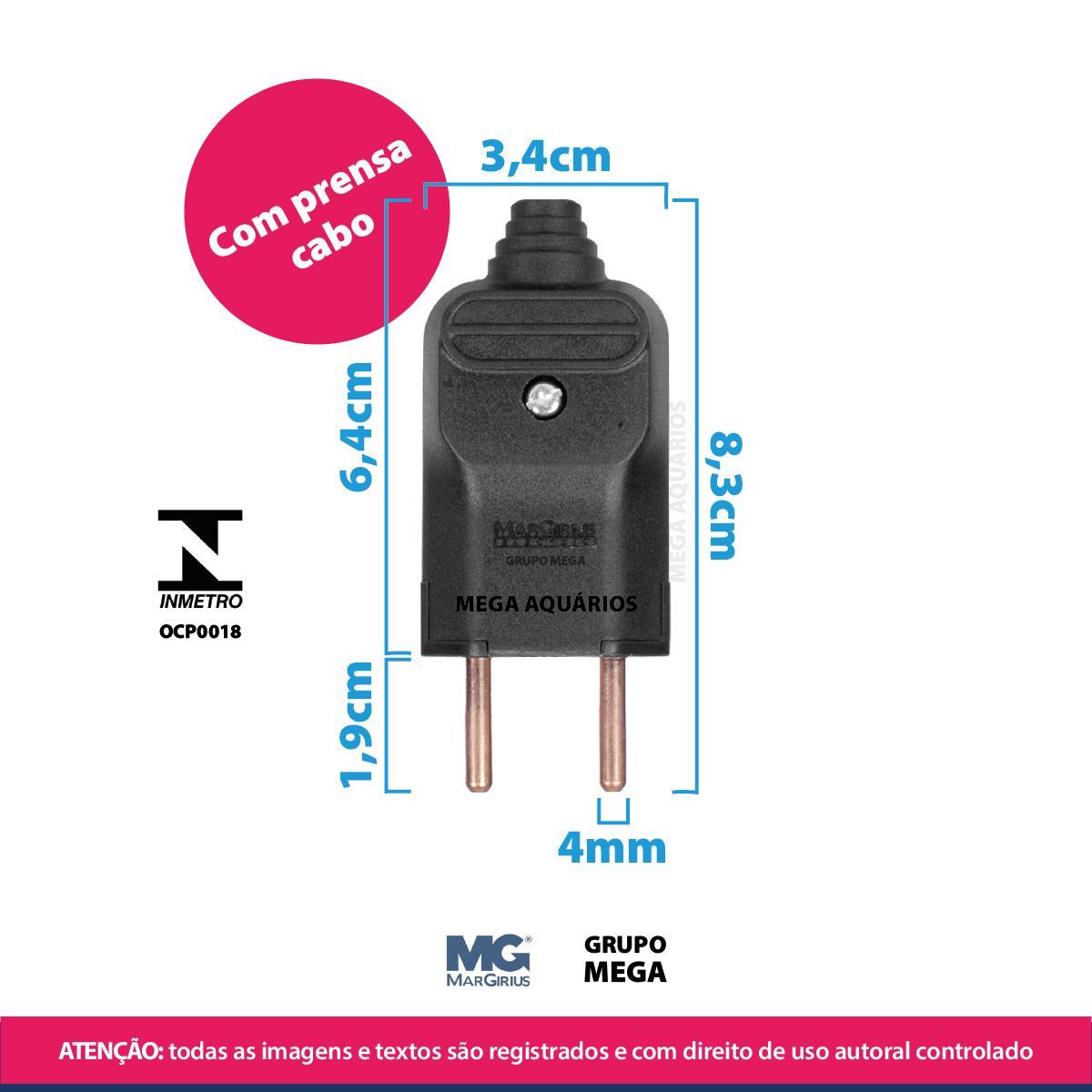 Miniatura Kit 2 Tomada Plug Macho Prensa Cabo 2 Pinos Finos 10A Cinza