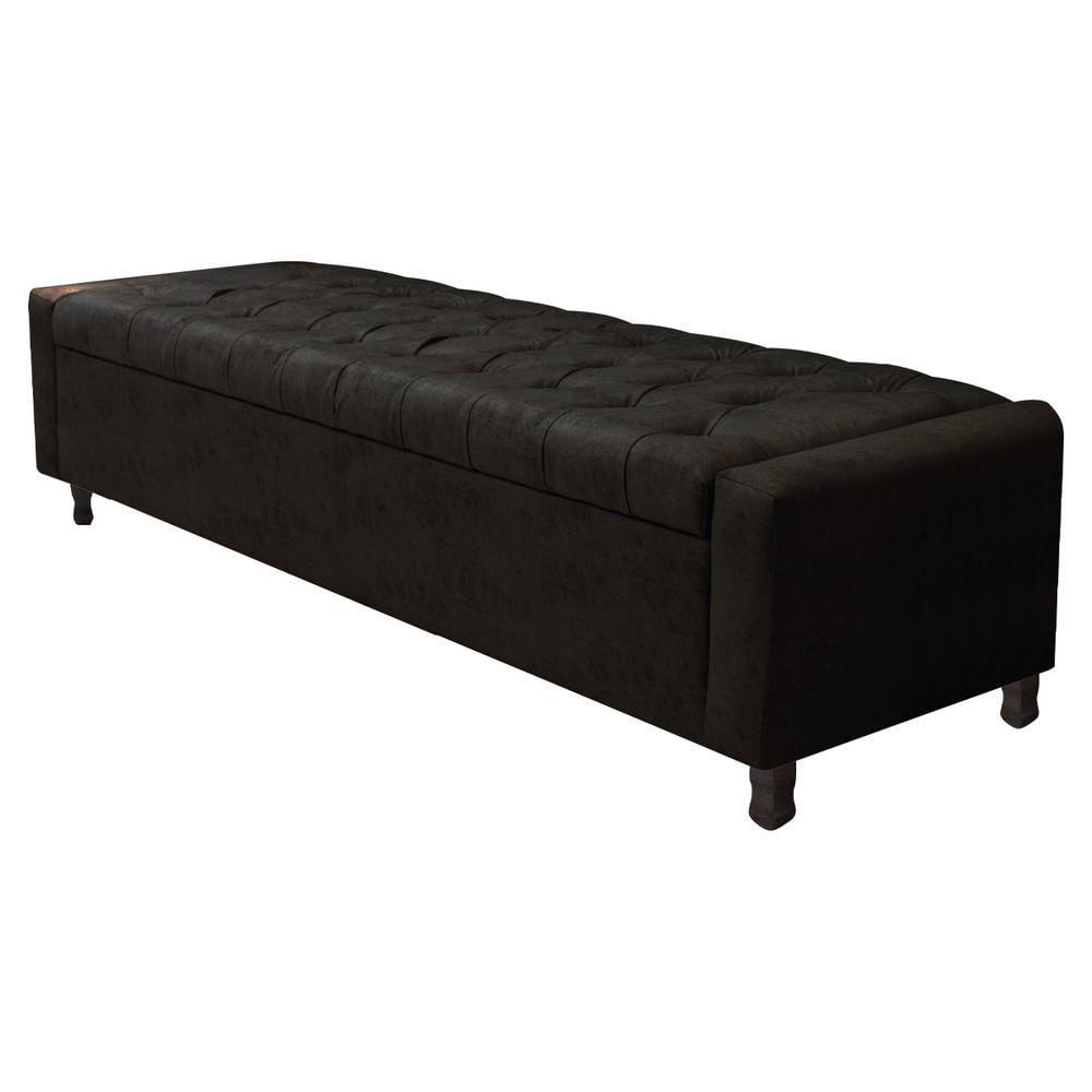 Miniatura Calçadeira Baú King Everest P02 195cm Para Cama Box Suede Preto