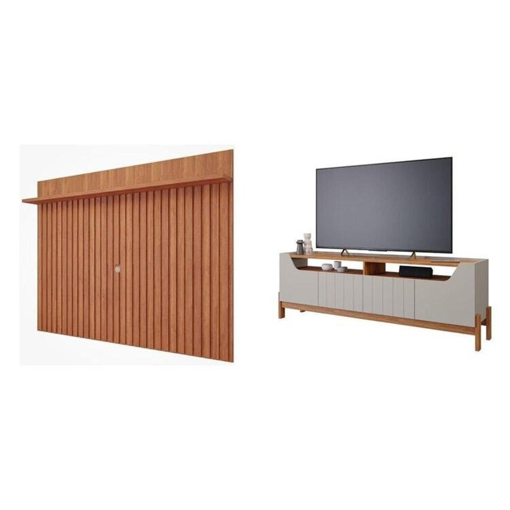 Miniatura Conjunto Rack Moema e Painel Trend para Tv de até 60 Polegadas 100% Mdf Espresso Móveis Cinamomo/Off White