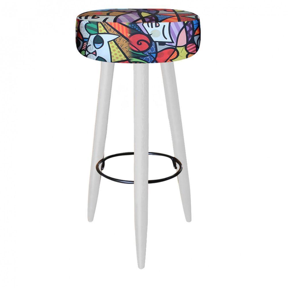 Miniatura Banqueta Alta Lia Para Cozinha Bar Balcão Bistrô Pé Palito Branco Romero Brito