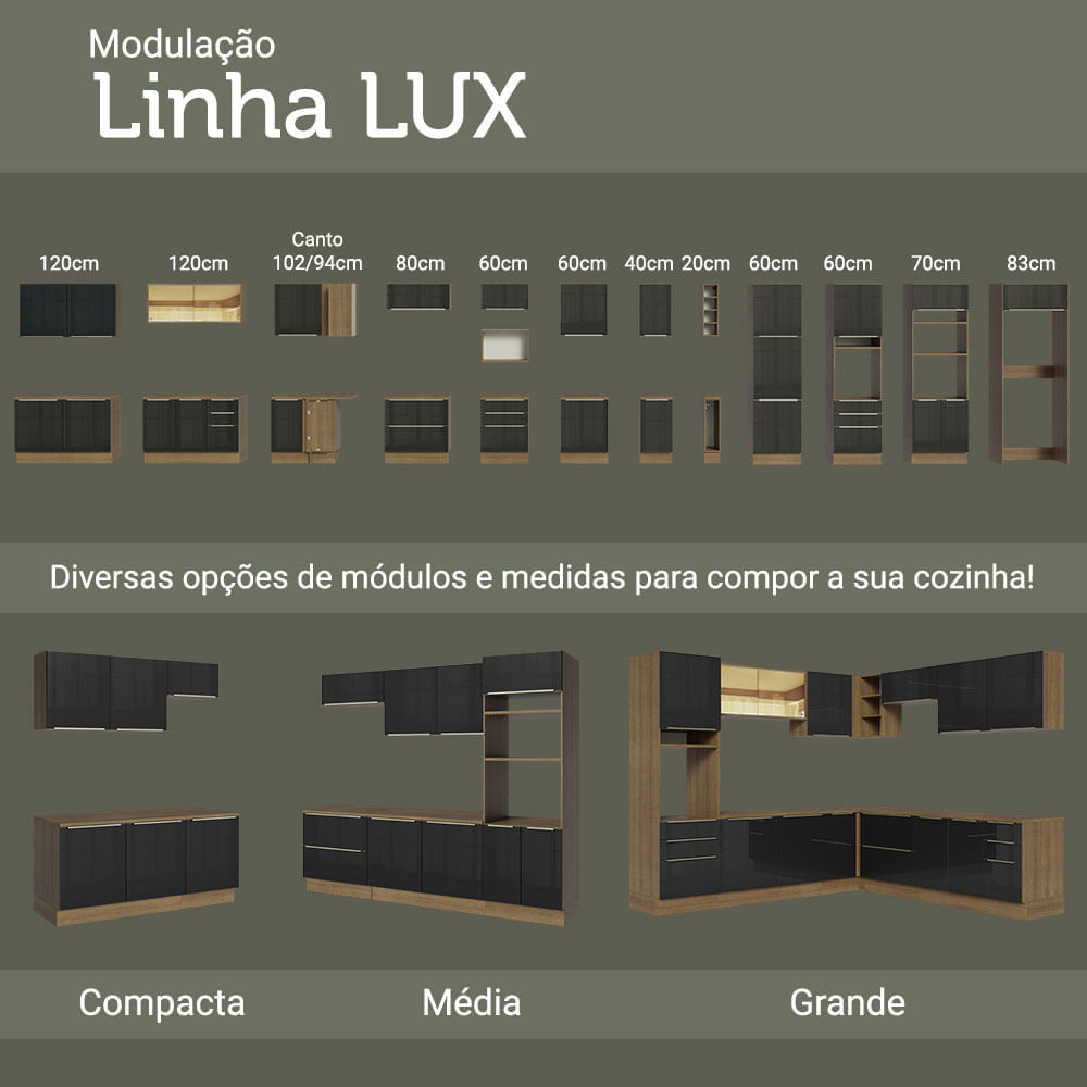 Miniatura Ilha de Cozinha com Bancada e Balcão 120 cm Rustic/Preto Lux Madesa Cor:Rustic/Preto