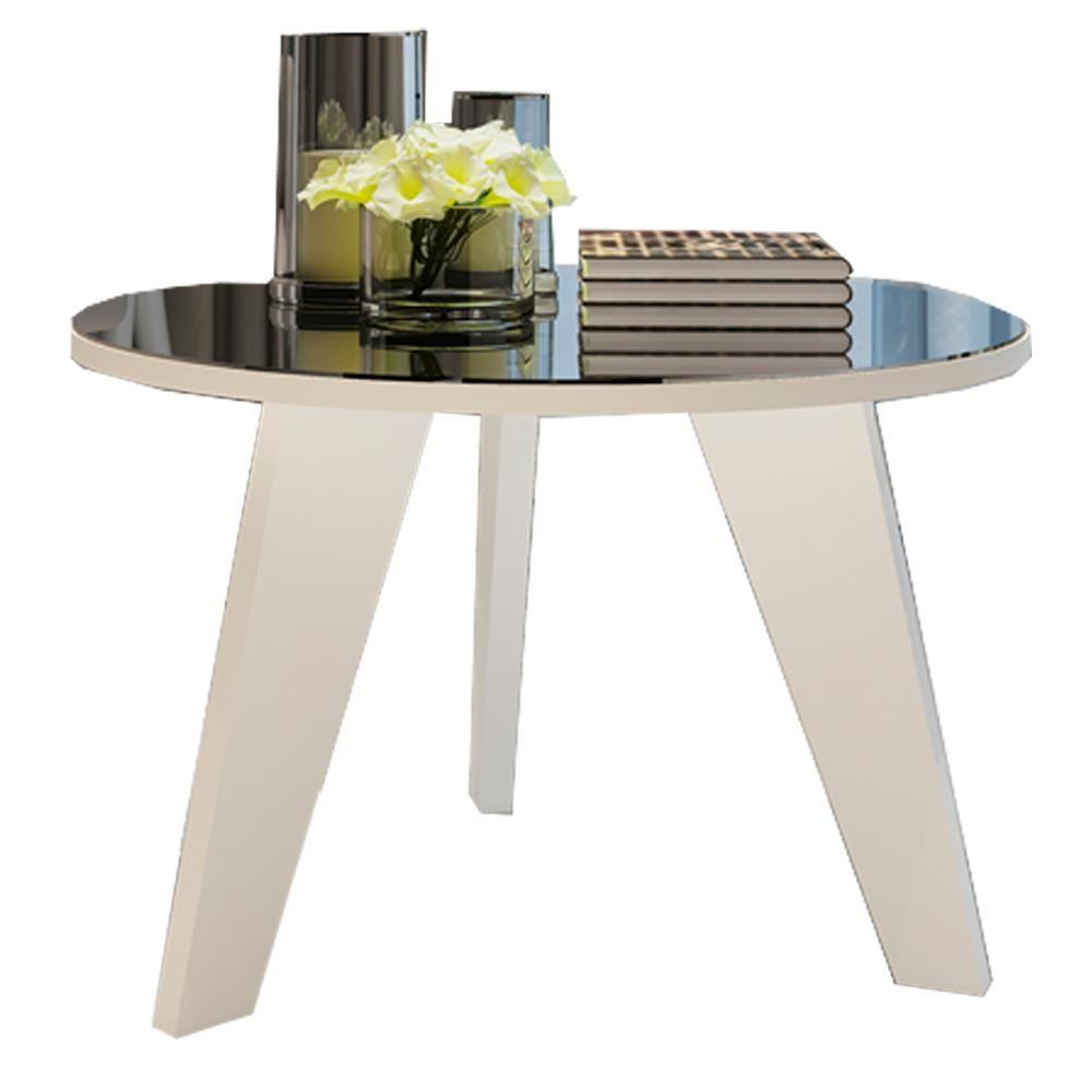 Miniatura Mesa De Centro Redonda Com Espelho 59x38 Cm Branco Arly