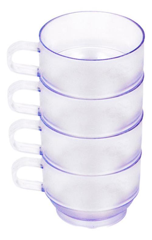 Miniatura Kit C/4 Xícaras Transparente Acrílico Cristal 250Ml