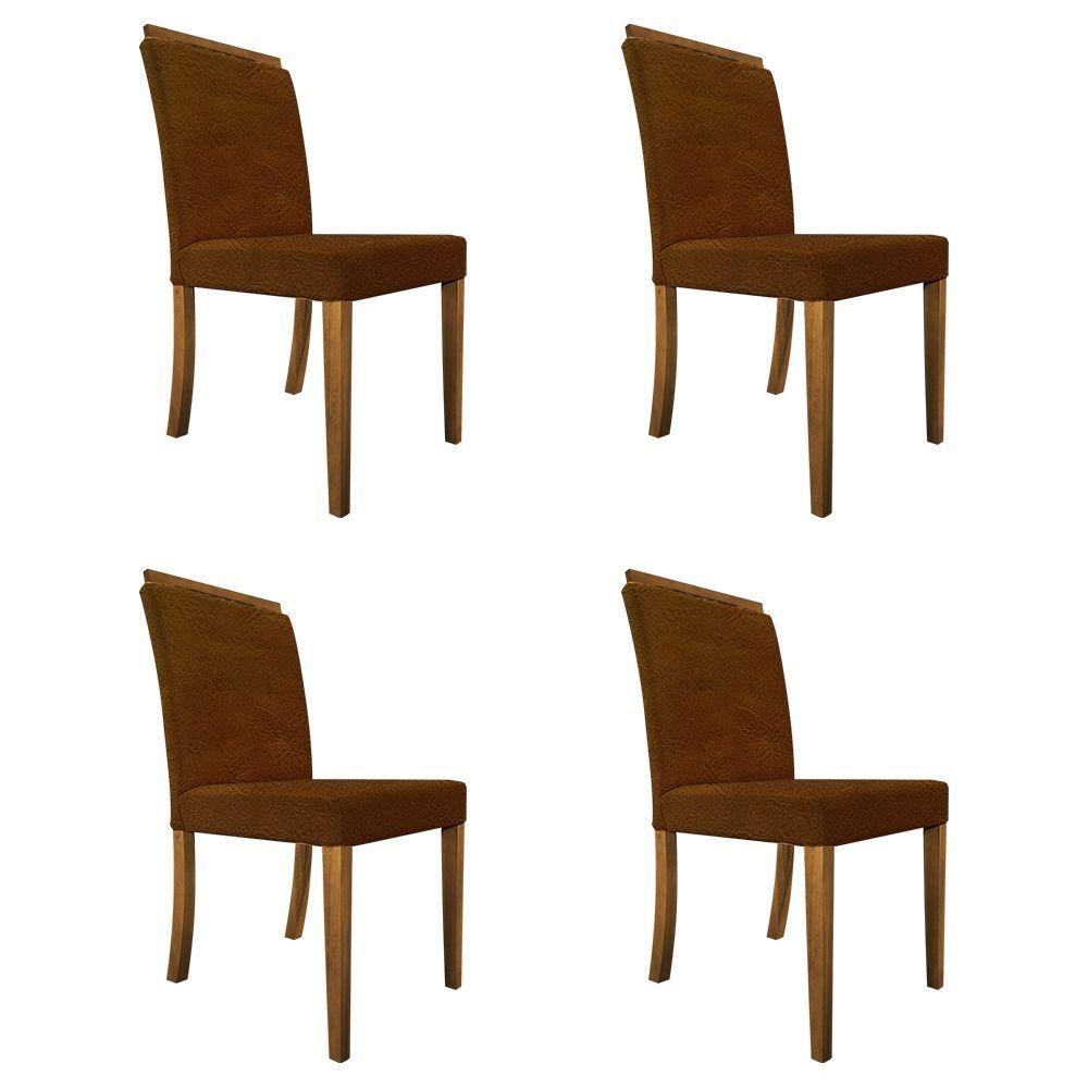 Miniatura Kit 4 Cadeiras De Jantar Vitória Estofado Em Tecido Sintético Caramelo Base Madeira Maciça Mel
