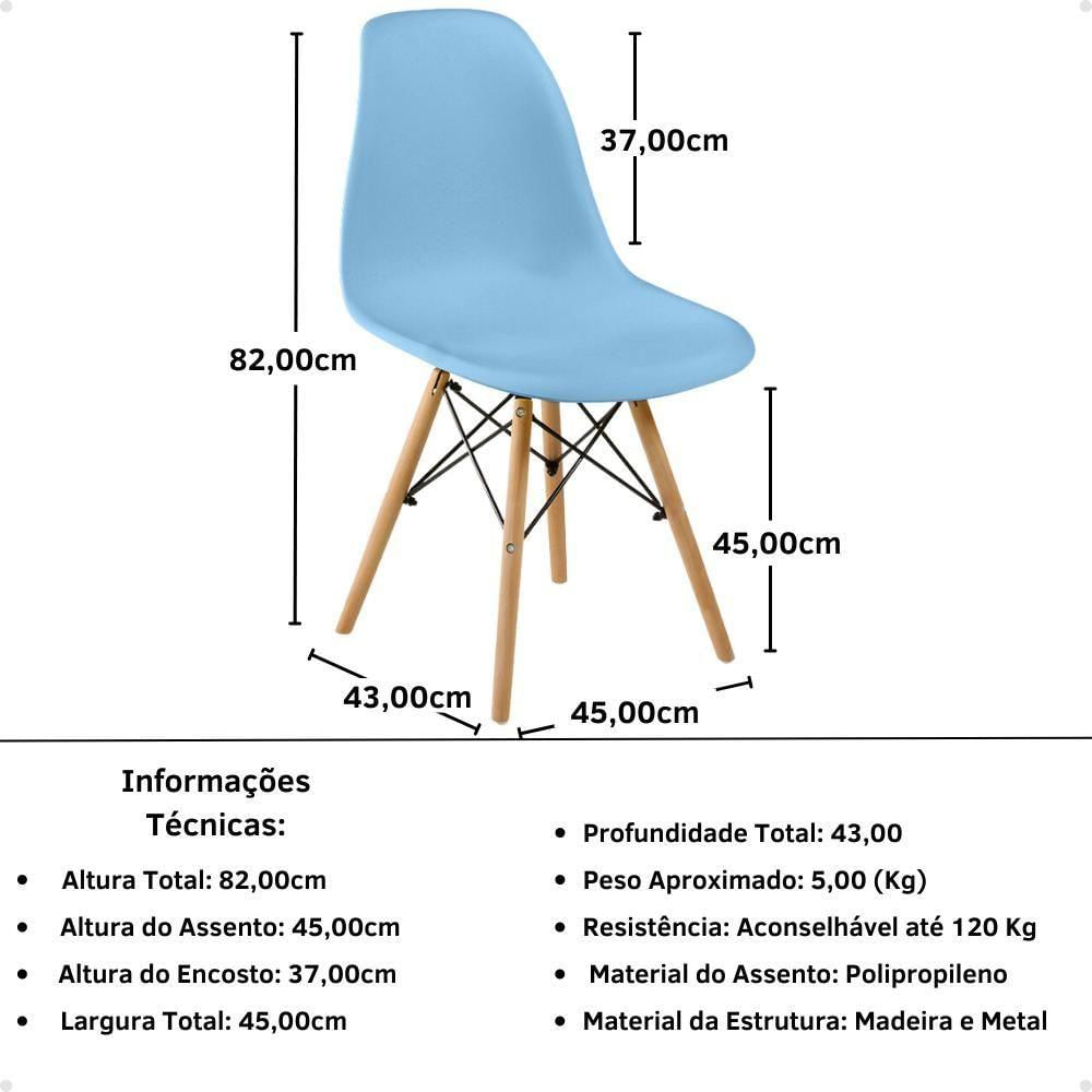 Conjunto Mesa De Jantar Redonda Marci Natural 120cm Com 4 Cadeiras Eames Eiffel - Azul Claro