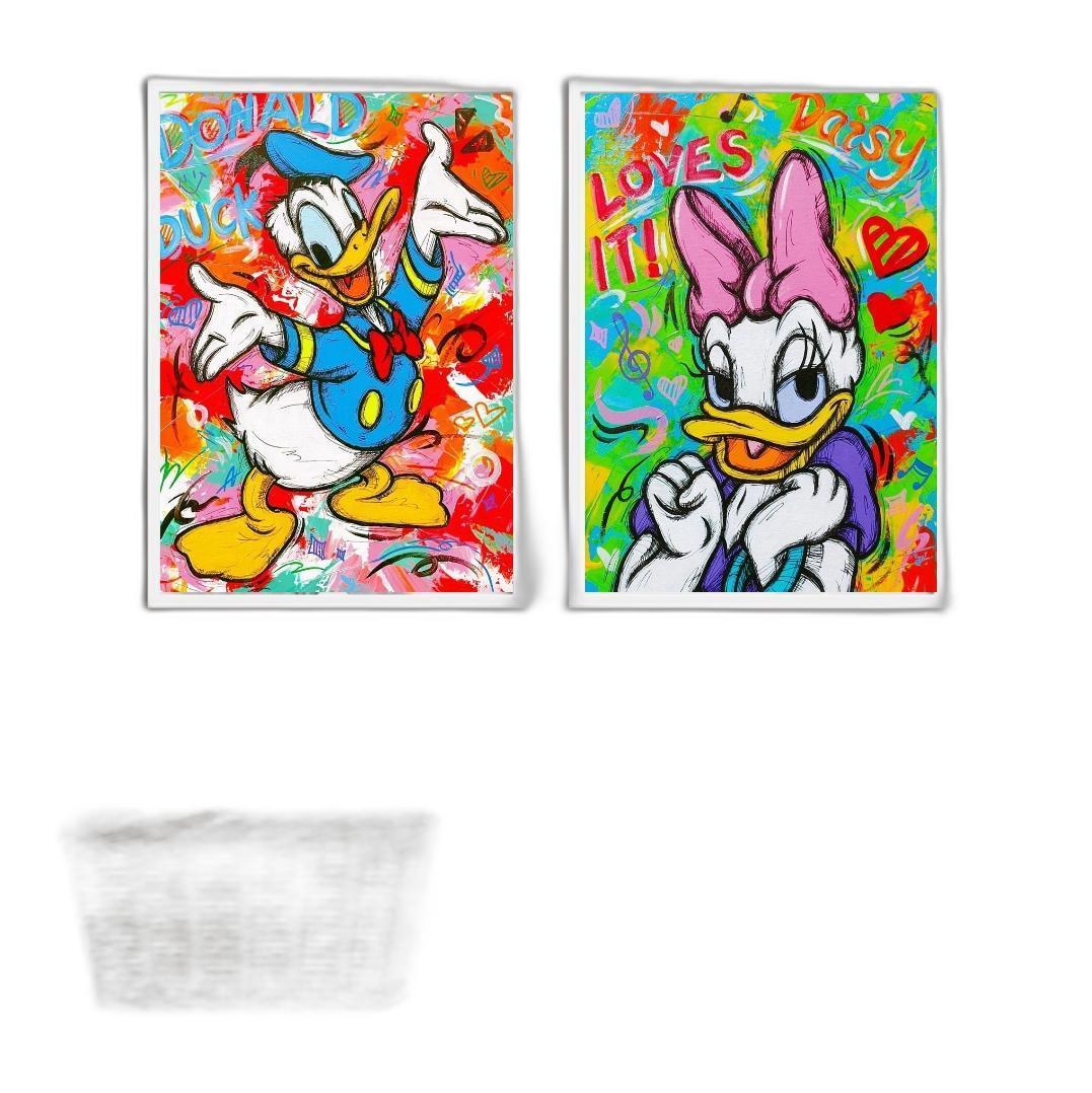 Miniatura Kit 2 Quadros Grafite Margarida e Donald 33x24cm Preto