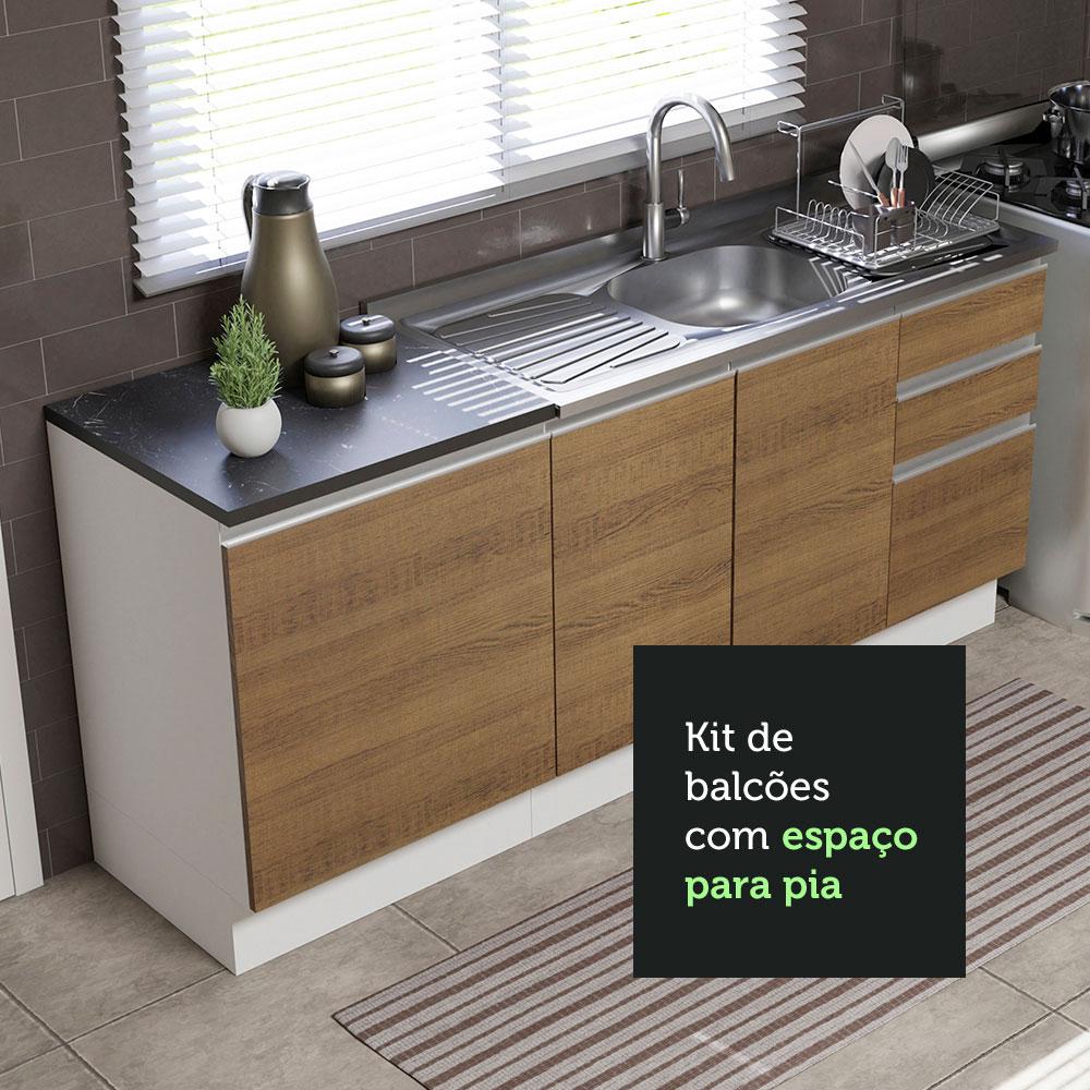 Kit com 2 Balcões de Cozinha Madesa Acordes 100% MDF (Sem Tampo e Pia) Branco/Rustic Branco/Rustic