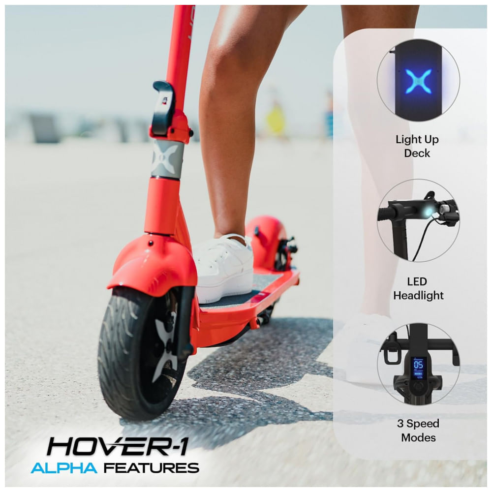 Miniatura Patinete Elétrico Scooter 28 kmh, para até 120 kg e Maiores de 13 Anos, HOVER 1 H1 ALPHA, Preto