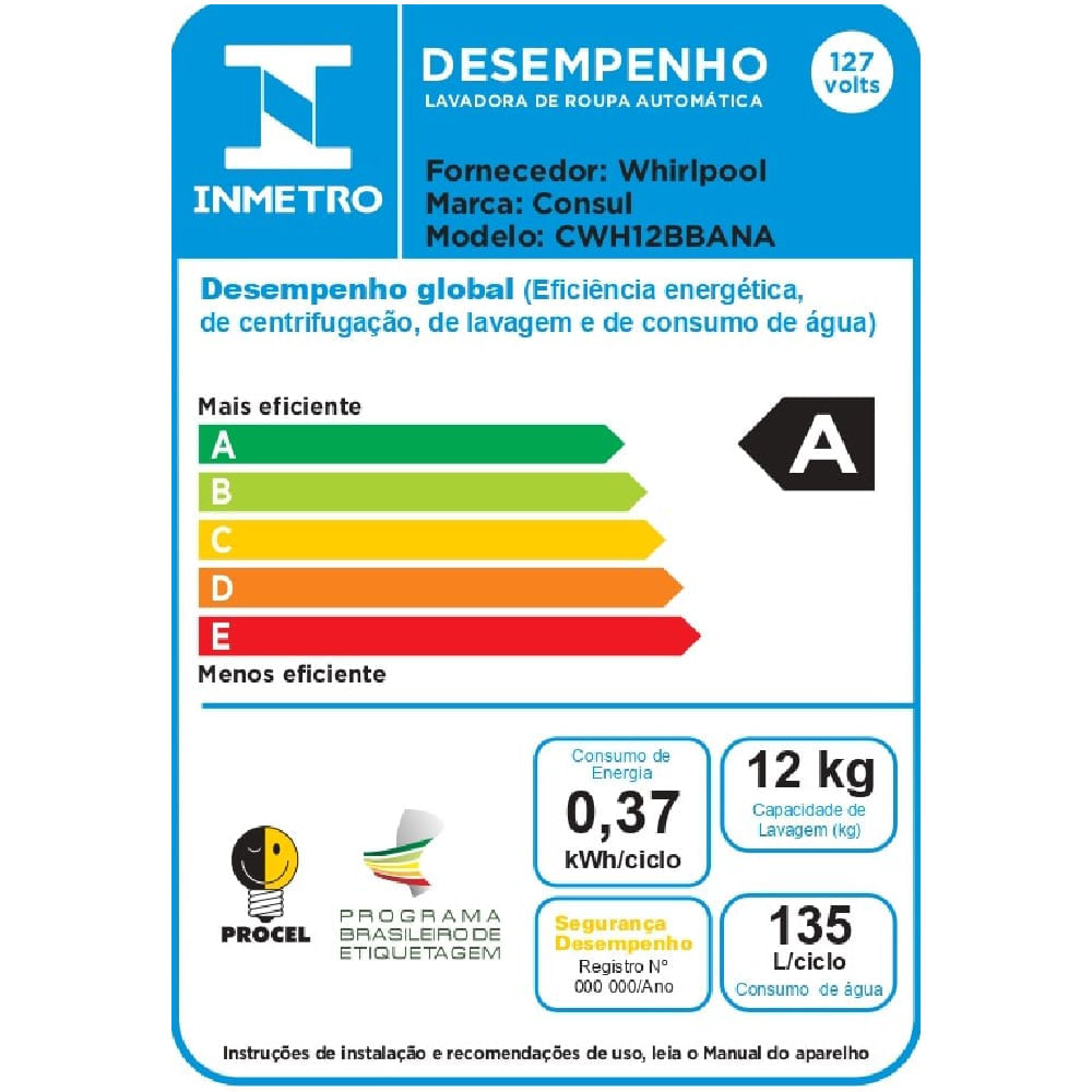 Máquina de Lavar Consul 12 kg Branca com Dosagem Econômica e Ciclo Edredom - CWH12BB 110V