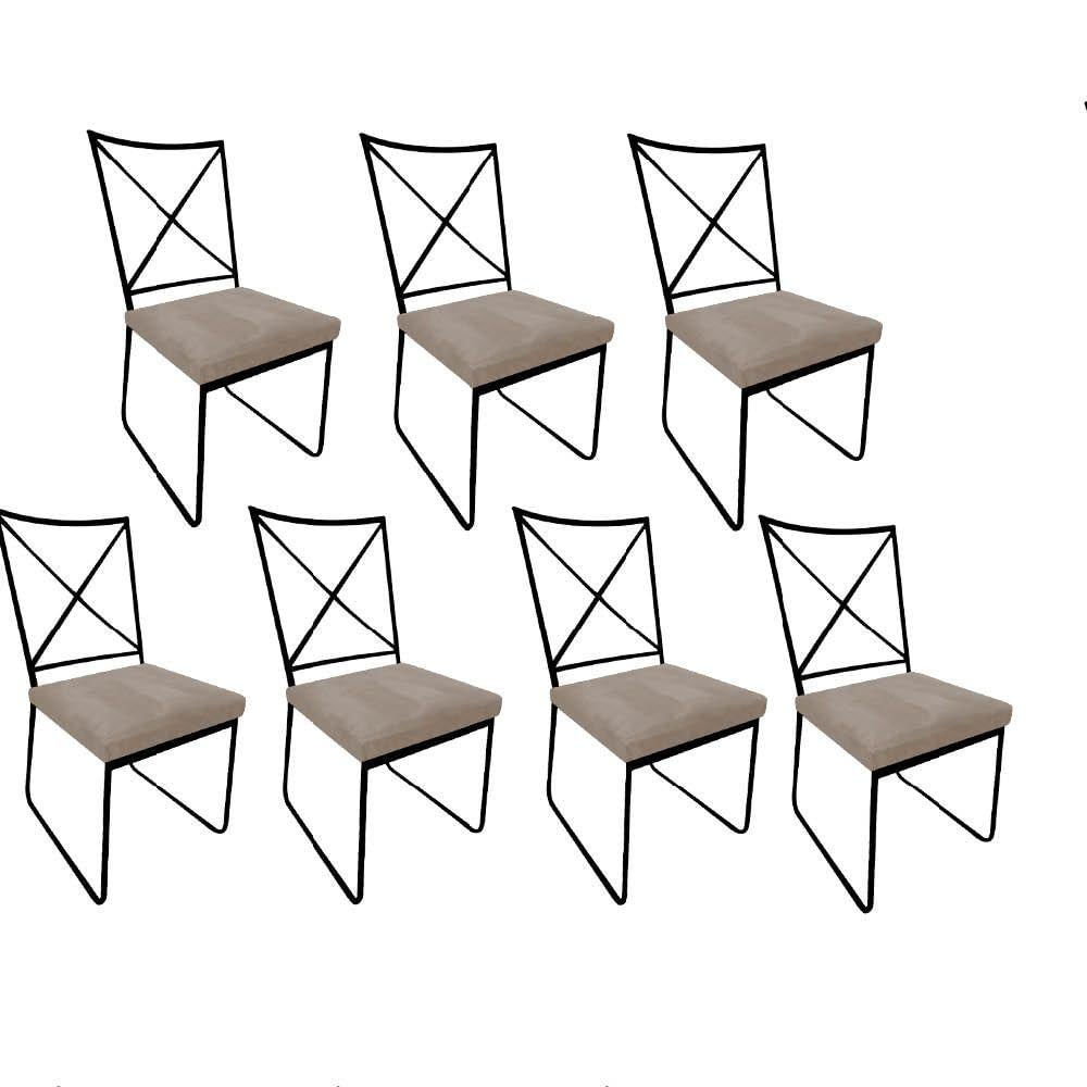 Miniatura Kit 07 Cadeiras De Jantar Clark Industrial Ferro Preto Suede Bege - Amey Decor