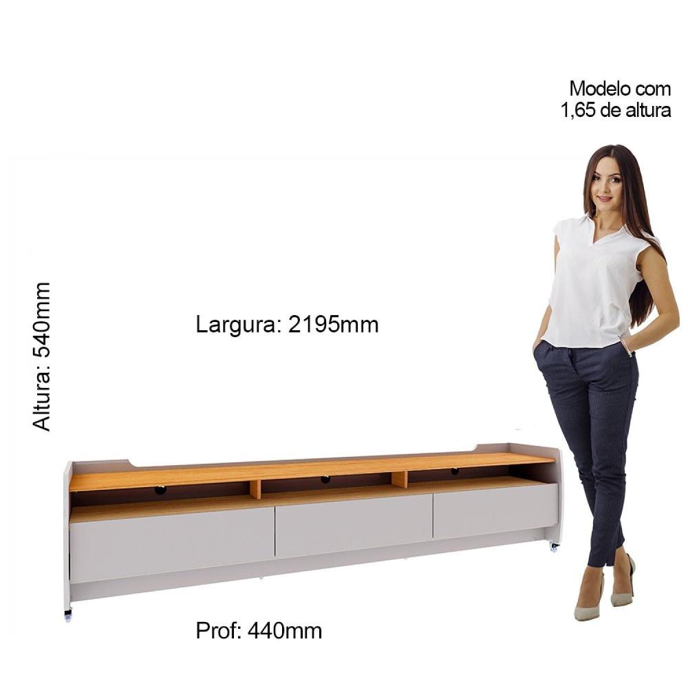 Miniatura Rack para TV até 70 Polegadas com Rodízios 3 Gavetas 3 Nichos Sublime 220cm Gelius Móveis Off White/Naturale