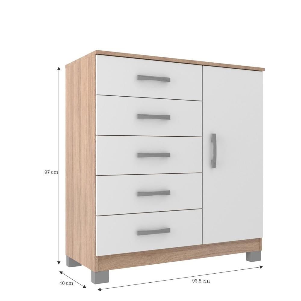 Miniatura Cômoda Sapateira 1 Porta 5 Gavetas com Pés + Painel Tv até 43 Polegadas Branco/Demolição