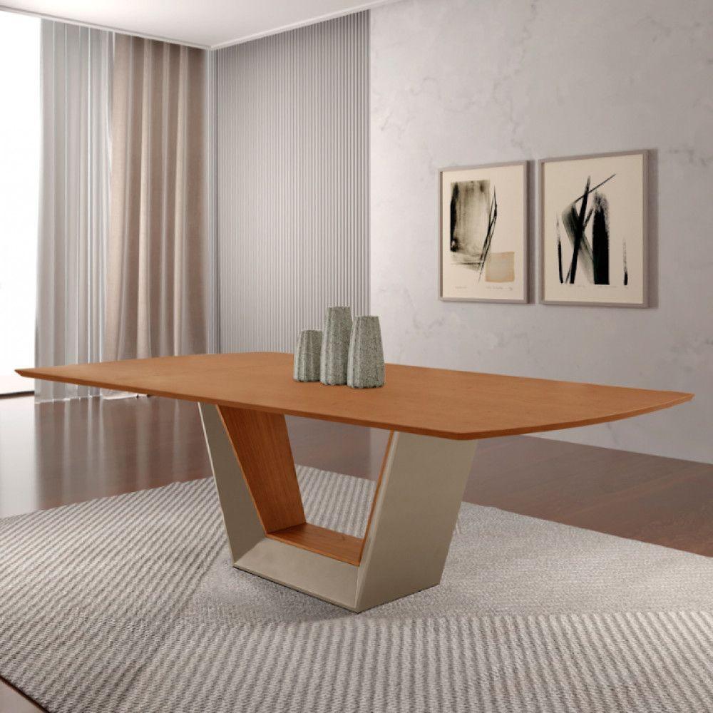 Mesa Para Sala De Jantar Rubi 220cm Moderna Mobília Champanhe Com Off White-cinamomo Imbuia
