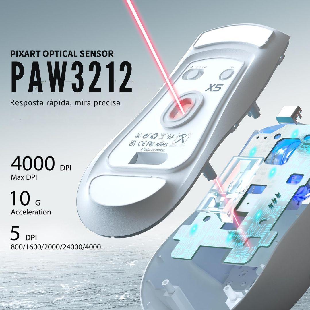 Miniatura Mouse Gamer Sem Fio Attack Shark X5 Rgb, 3 Modos, Branco