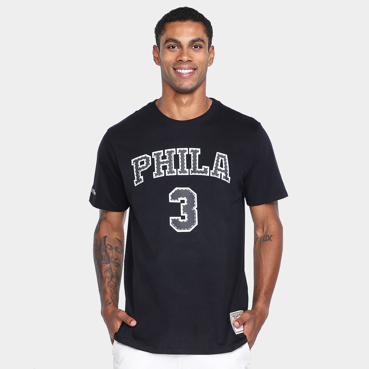 Miniatura Camiseta Mitchell & Ness Philadelphia 76ers Iverson Masculina Preto - G