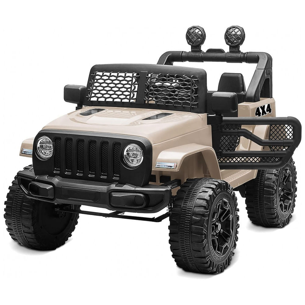 Miniatura Carro Elétrico Infantil a Bateria 12V com 2 Assentos Luzes LED, MP3 e Controle Remoto, Kidzone, Bege Areia