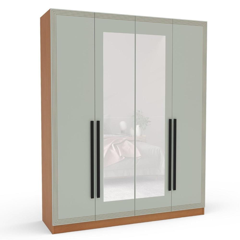 Miniatura Guarda Roupa 4 Portas e 4 Gavetas com Espelho Valência Freijó/Verde