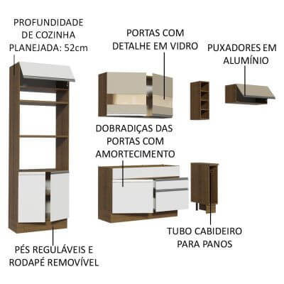 Miniatura Cozinha Completa Madesa Safira com Armário e Balcão Branco/Crema Cor:Branco/Crema