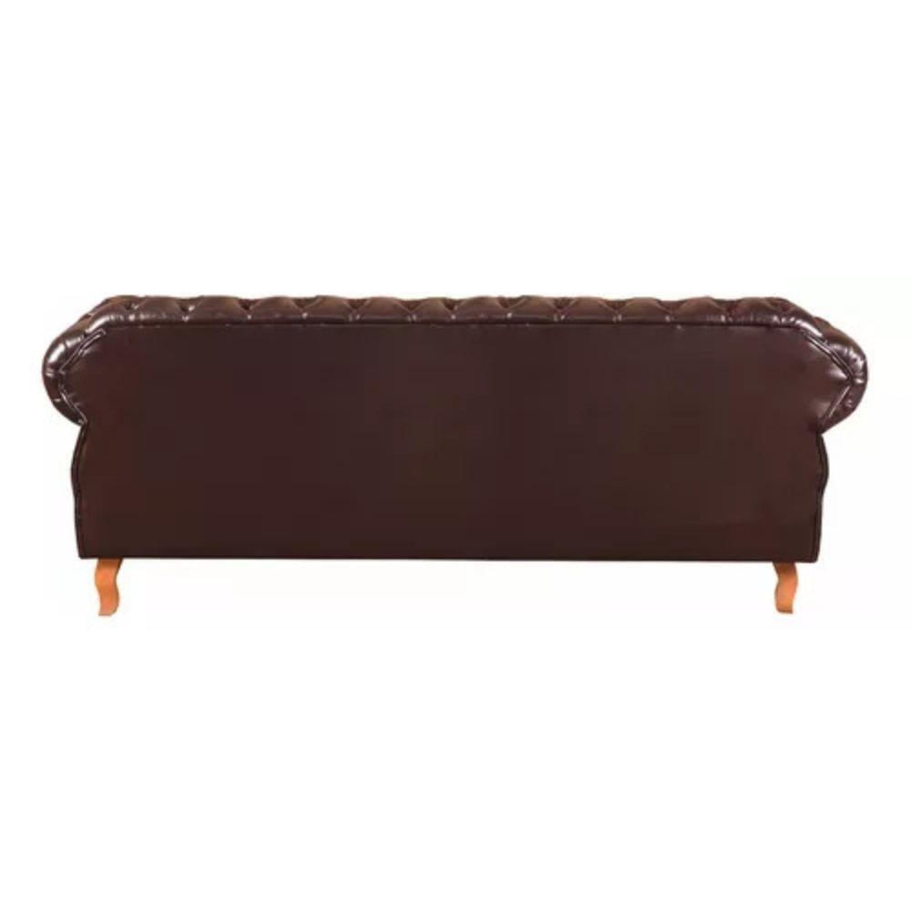 Miniatura Sofá Chesterfield 3 Lugares Duquesa Vintage Retrô Capitonê Couro Marom