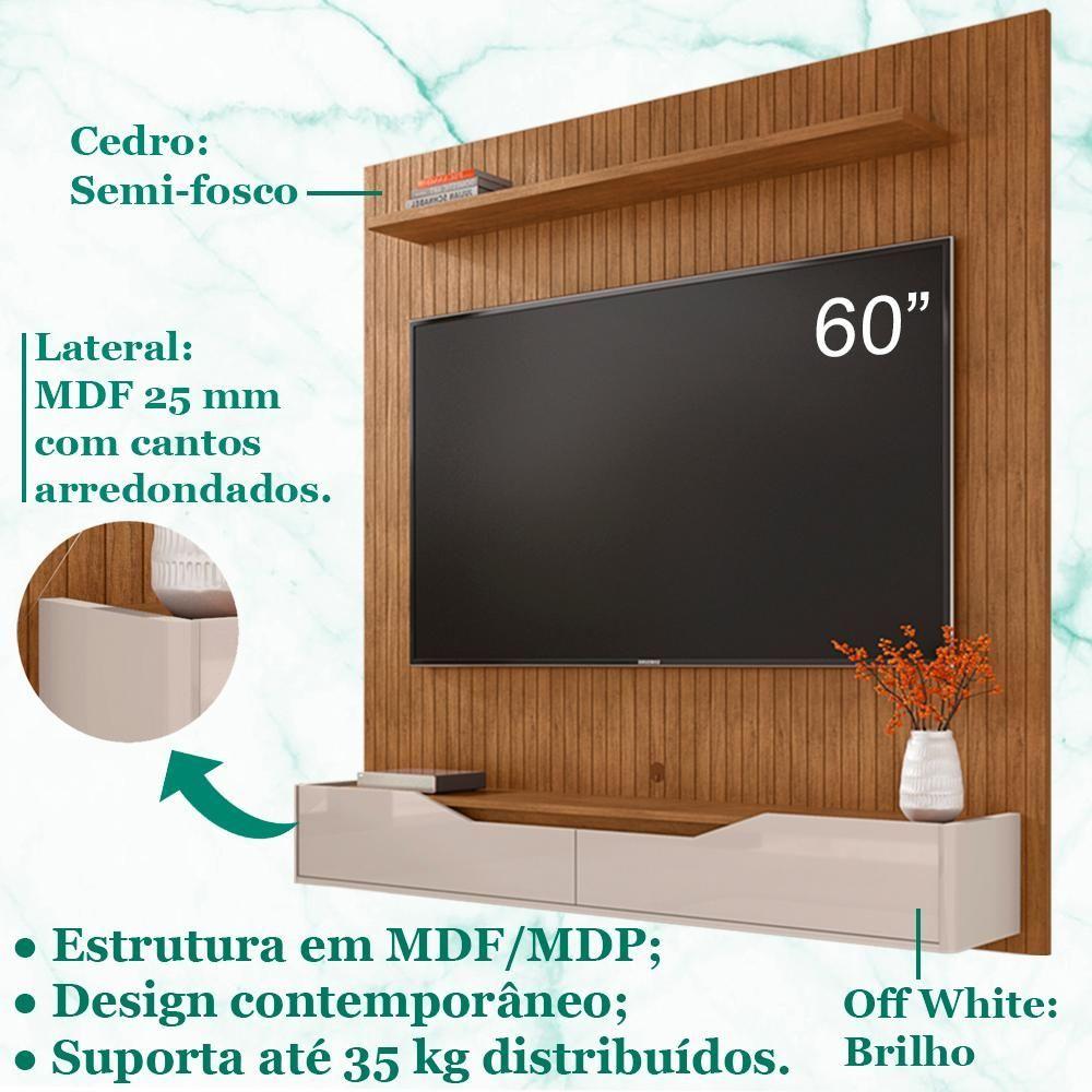 Miniatura Painel Frisado Suspenso Tv 60 Pol 160 Cm 011090 Cedro Off White Dcasa Cedro Off White