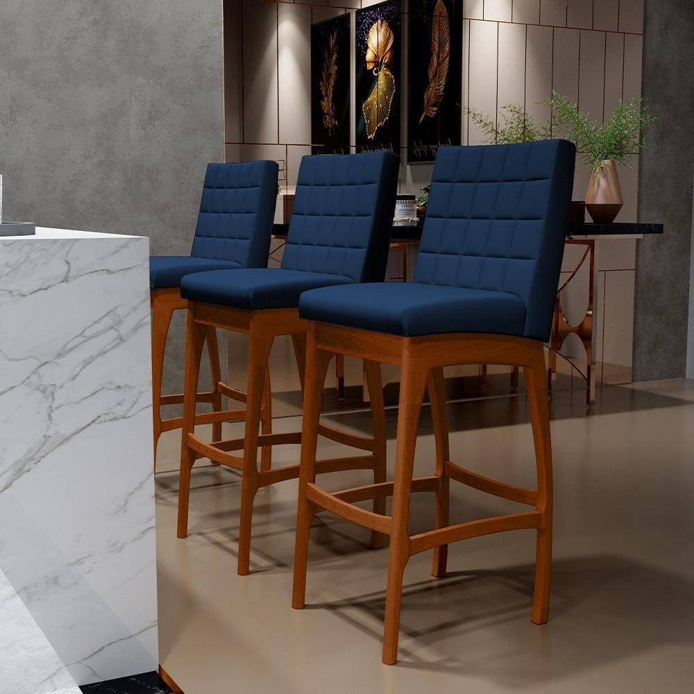 Miniatura Banqueta Alta Cozinha Mila B04 Suede Azul Marinho