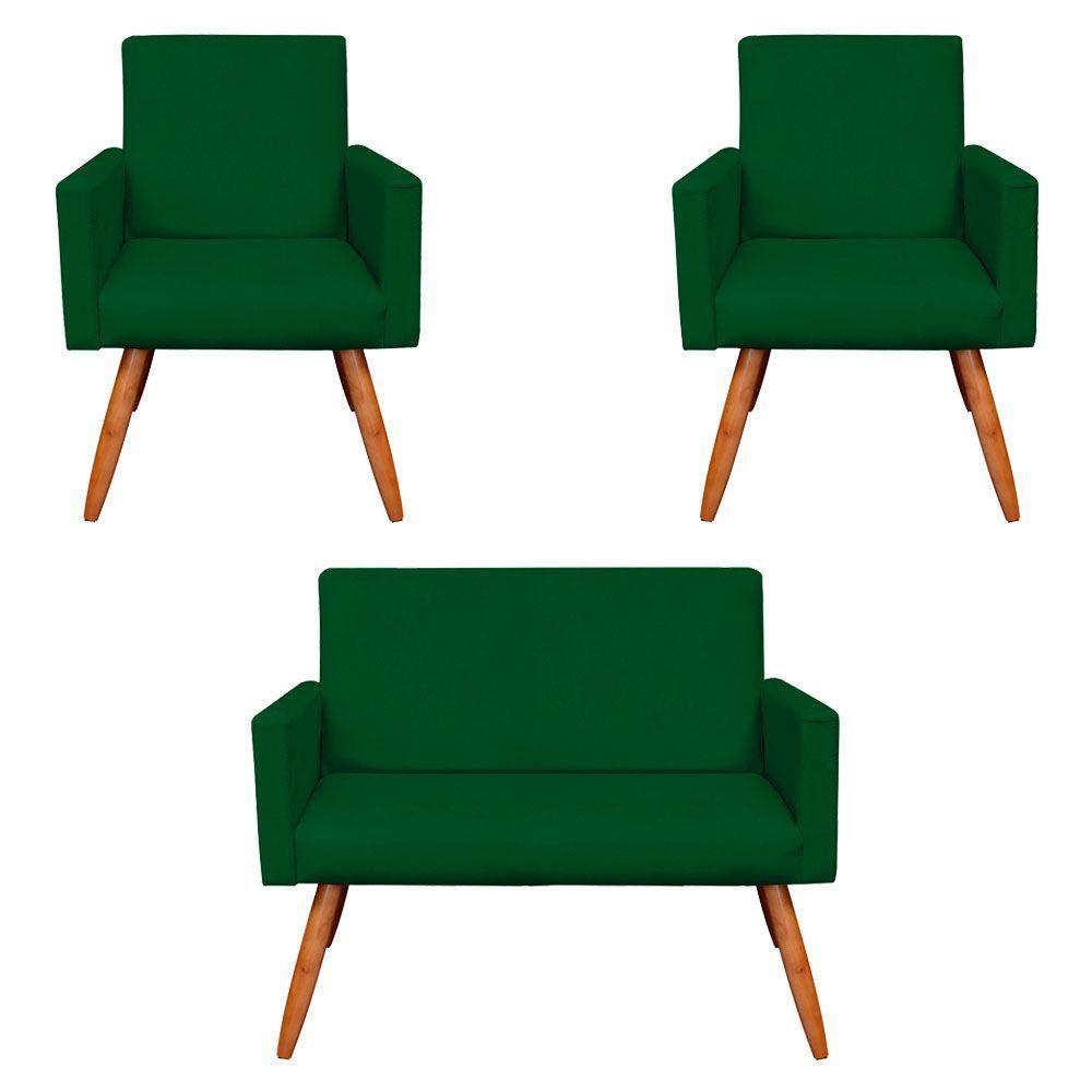 Miniatura Kit 2 Poltronas/Namoradeira Veludo Pés Palito Castanho Verde