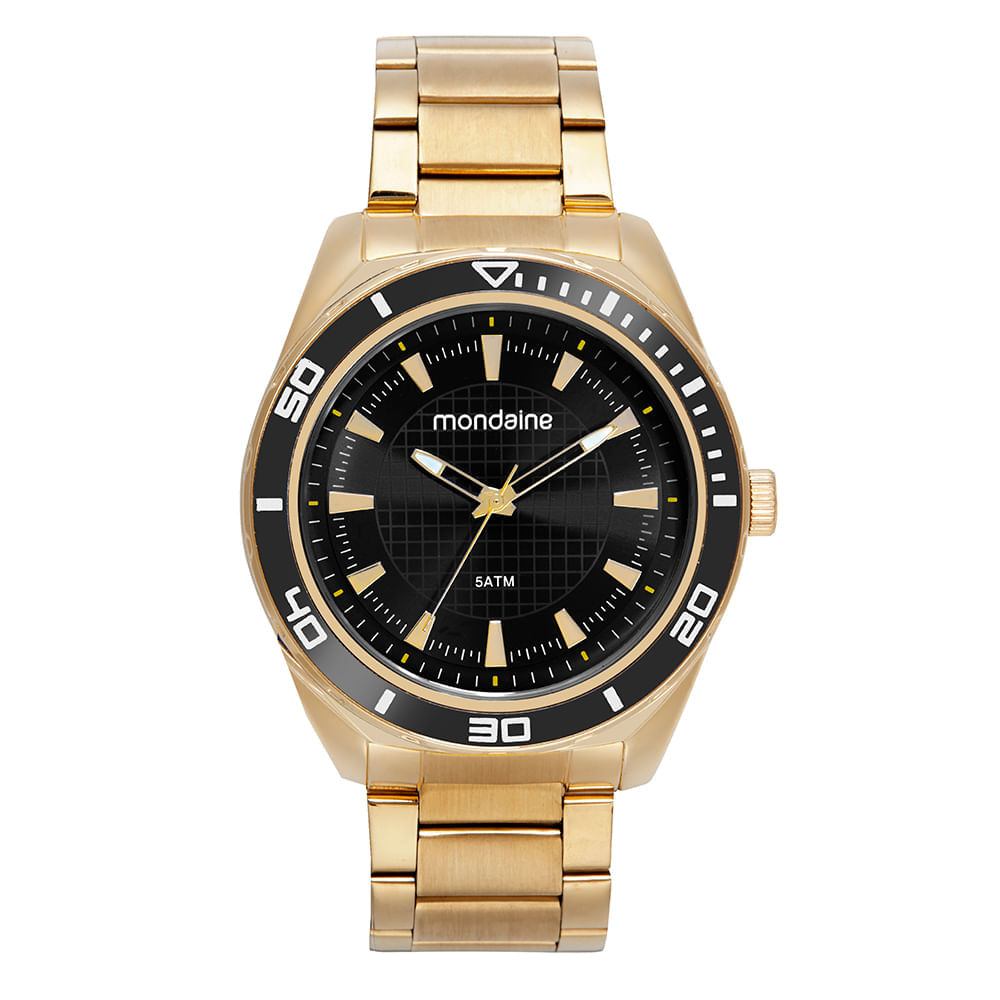 Miniatura Relógio Masculino Clássico Dourado com Visor Preto