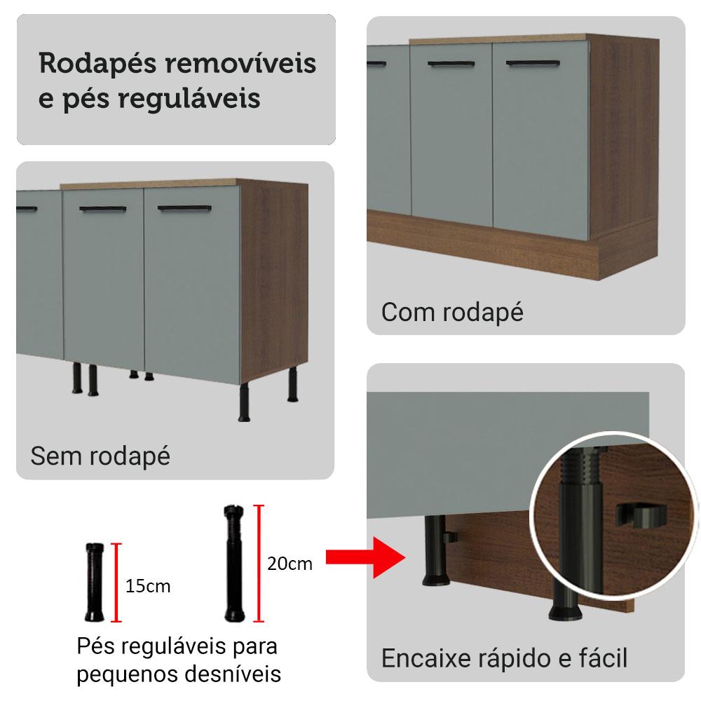 Armário de Cozinha Completa 270cm Rustic/Cinza Agata Madesa 11 Rustic/Cinza