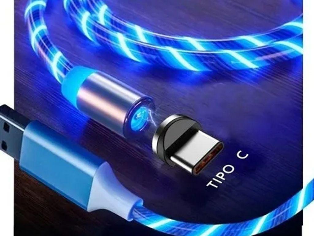 Miniatura Carregado Magnético Luminoso Neon Cabo Tipo C 3 Em 1 Usb