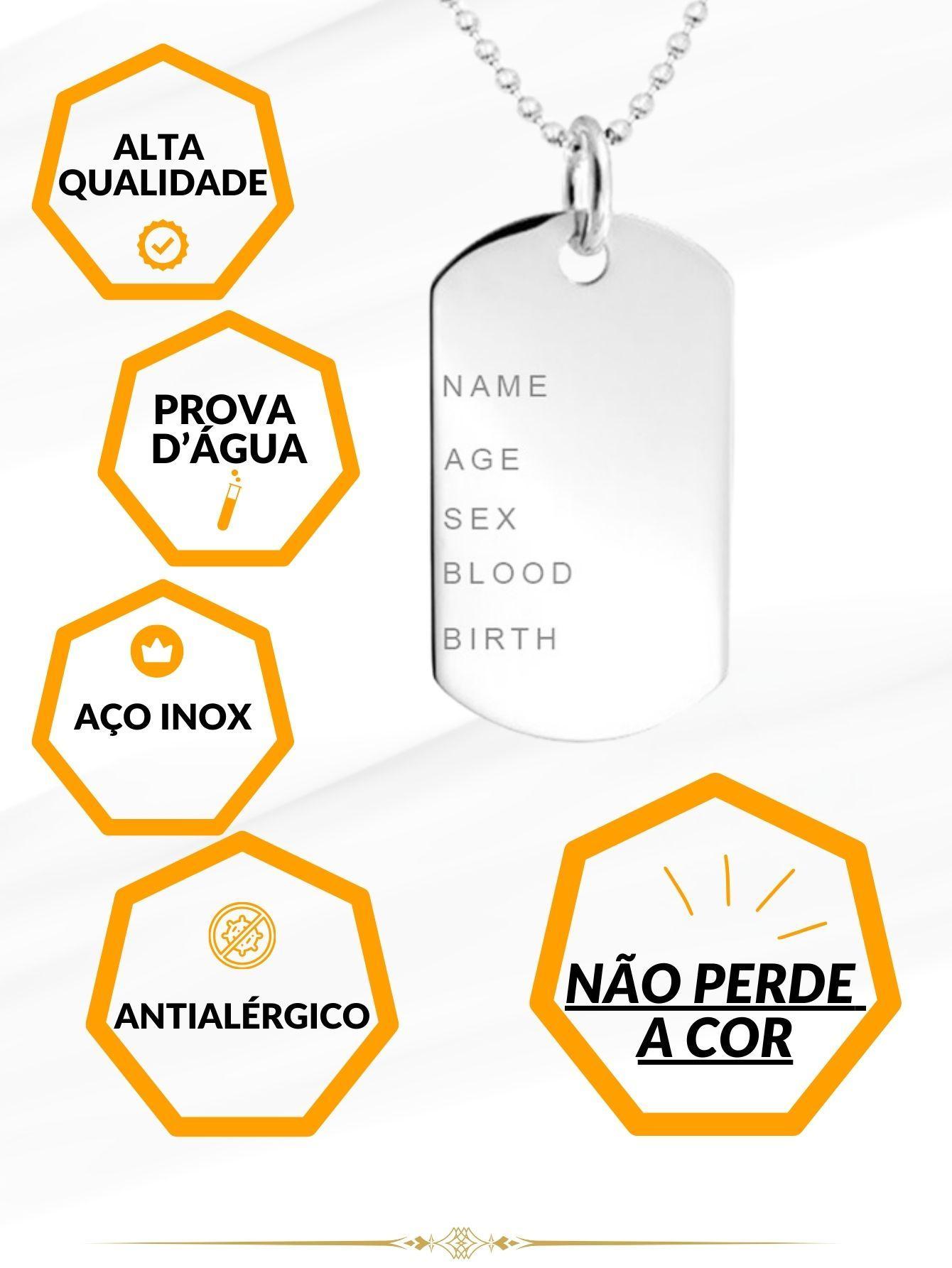 Miniatura Cordão Corrente Masculino 60Cm Placa Identificação Exército