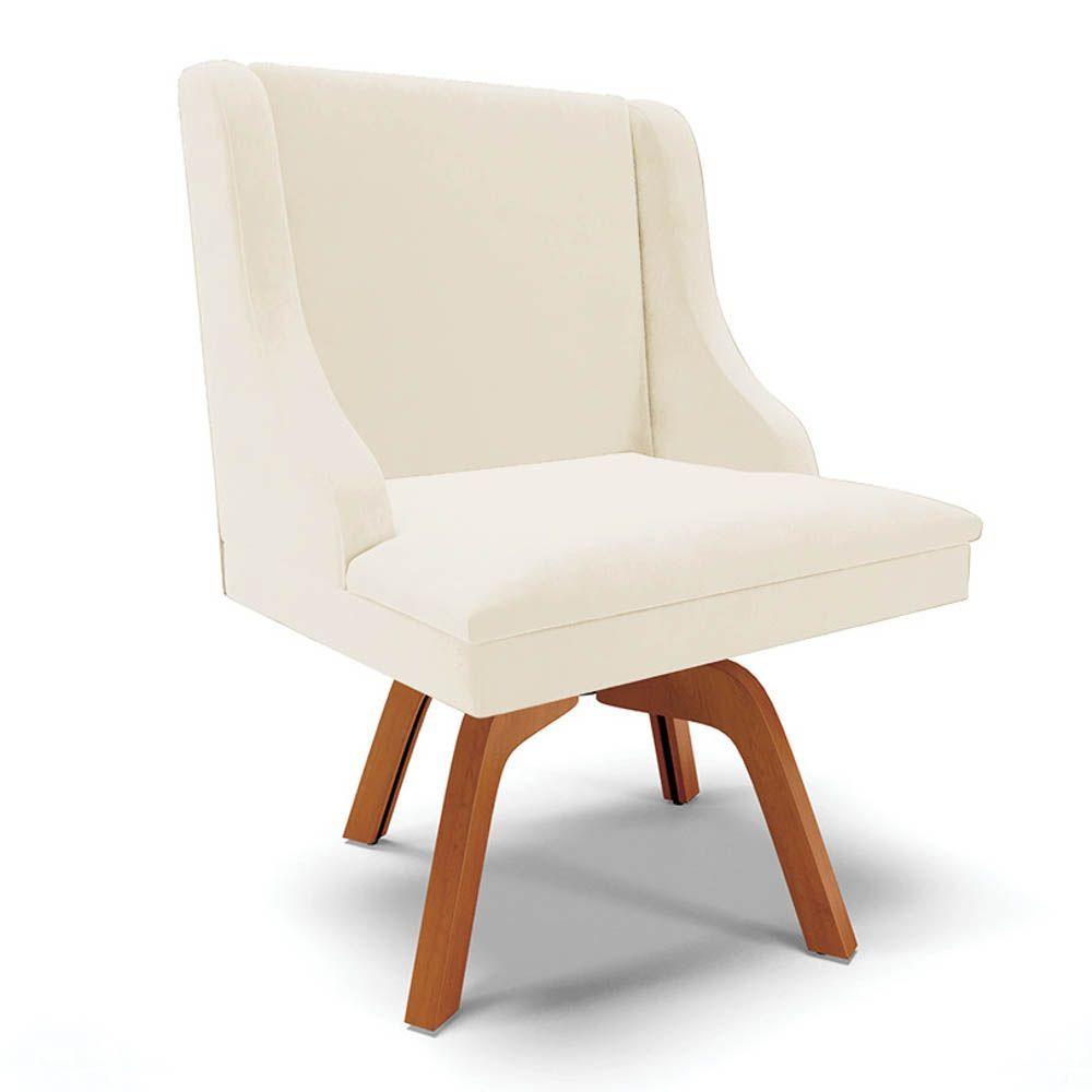 Miniatura Kit 2 Cadeiras Estofadas Base Giratória De Madeira Lia Veludo Bege - Ibiza