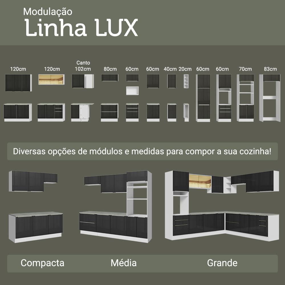 Armário de Cozinha Compacta 190cm Branco/Preto Lux Madesa 02 Branco/Preto