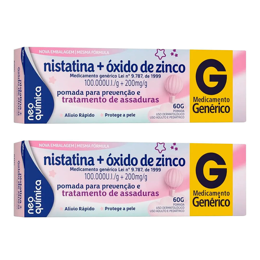 Miniatura Kit 2 Nistatina + Óxido de Zinco Neo Química Genérico Pomada 60g Cada
